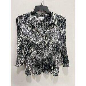 Fashion Bug Women's 3X Blouse Black/White/Gray Accordion Pleated Career Blouse